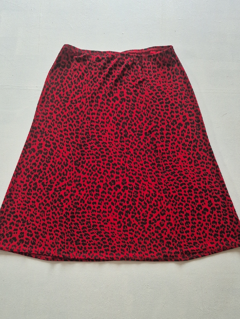 Red Leopard Print Midi Skirt, Petite Large
